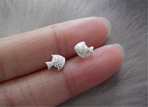 Tiny Susie women girl personalized goldfish shape wedding party pattern symbol 925 matting sterling silver earrings ear stud