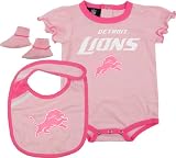 Detroit Lions Newborn Pink Creeper, Bib, and Bootie Set