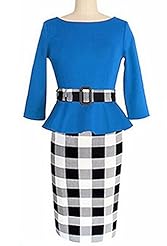 Belted Peplum Plaid Print  Dress