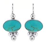 Sterling Silver Turquoise Inlay Oval Drop Earrings with Beads