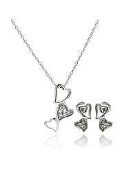 Nickel Free Sterling Silver Necklace & Earring Sets Single Cubic Zirconia Open Heart Sterling Silver Set Pendant: 20mm X 10.1mm Earrings: 5.8mm X 11.3mm Chains: 16-18 Inches