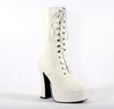 5 Inch Sexy High Heeled Ankled Boot Stack Heel w/ 1 1/2 Inch Platform White Patent