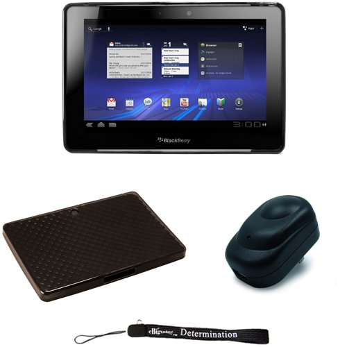 Smoke – Smooth Durable Protective TPU Silicone Gel Skin Cover Case with Full Diamond Texture Design for BlackBerry PlayBook 4G Tablet * Includes a USB Home Charger