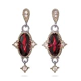 Eve's Addiction Designer Style Oval Cut Garnet CZ Vintage Drop Earrings