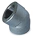Galvanized Forged Steel Elbow, 45??, 1/4" Pipe Size, FNPT Connection Type