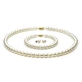 White Akoya Pearl Set - 6-6.5mm, AA+ Quality, Solid 14k Gold