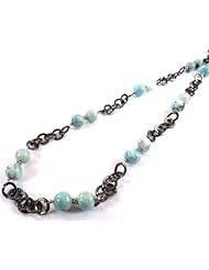 Gunmetal Stainless Steel Larimar Long Necklace, 35 Inches