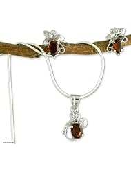 Garnet jewelry set, Red Leaves - Floral Jewelry Set in Sterling Silver and Garnet