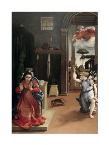 Annunciation by Lorenzo Lotto. Art Print Poster 19.5 inches width by 26 inches height. Highest Quality Art Poster Print