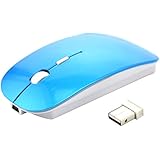 BestFire&reg; Ultra-thin Soundless Rechargeable 2.4GHz Wireless Optical Mouse Built-in 830mAh Battery with Free Mouse Pad for PC Laptop Smart TV etc. (Blue)