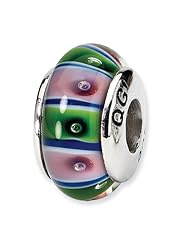 Sterling Silver s Green/pink Hand-blown Glass Bead by Reflection Beads, Best Quality Free Gift Box Satisfaction Guaranteed