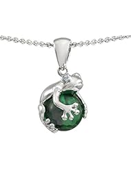 Original Star K (tm) Frog Pendant with 10mm Simulated Emerald Ball in 925 Sterling Silver
