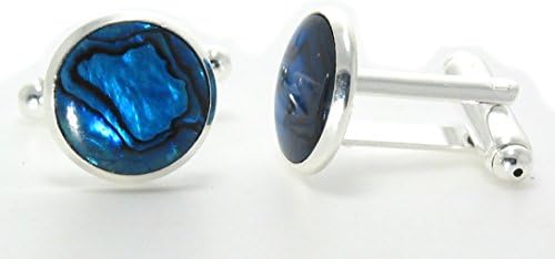Silver Plated Metal 12mm Deep Blue Abalone Cufflinks