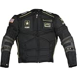 Power-Trip Flak Men's US Army Textile Street Racing Motorcycle Jacket w/ Free B&F Heart Sticker Bundle - Black/Gray / Medium