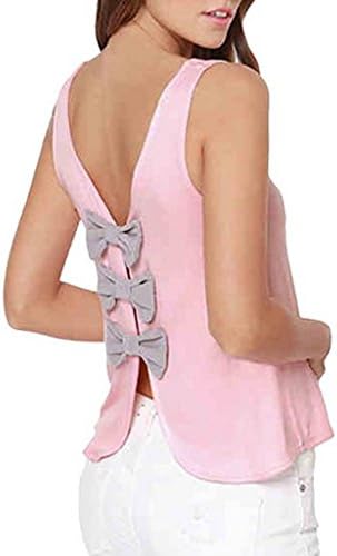 Bairui Women's Bowknot Sleeveless Casual Sexy T-Shirts S Pink