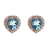 Rose Gold over Sterling Silver Aqua Glass Heart with White Pave Clip On Earrings