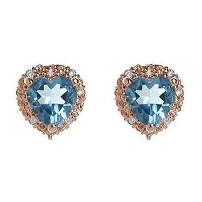 Childrens Toyshop  Jewelry : Rose Gold over Sterling Silver Aqua Glass Heart with White Pave Clip On Earrings