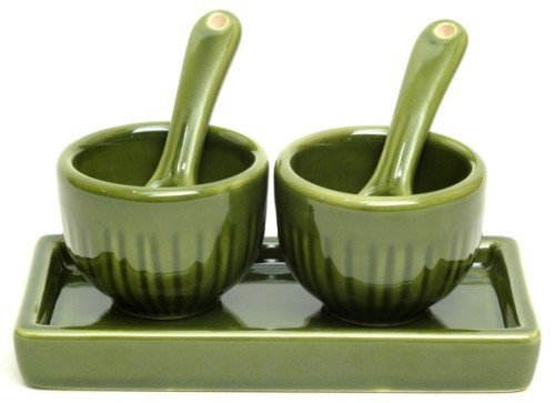 Stoneware Salt & Pepper Cellar 5pc Set Green