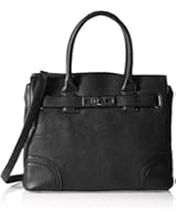 DEL MANO Belted Satchel with Turn Lock Hardware Convertible Top Handle Bag