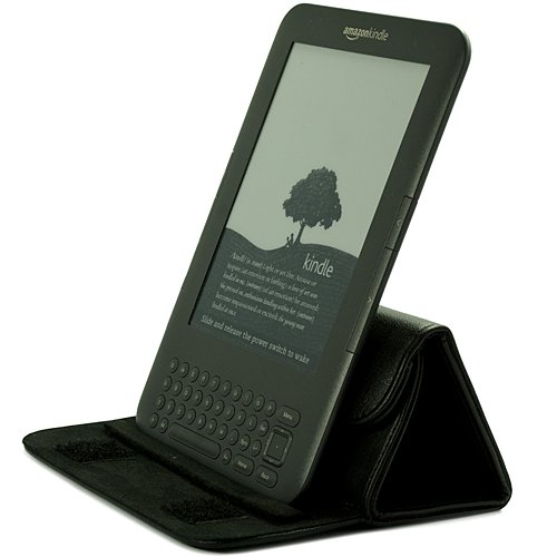Black Leather Wrapper Case with Intergraded Stand Amazon Kindle 6
