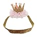GOTD Baby Girl Elastic Headbands with Hair Bows (Flower Crown Gold )