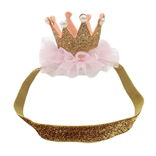 GOTD Baby Girl Elastic Headbands with Hair Bows (Flower Crown Gold )