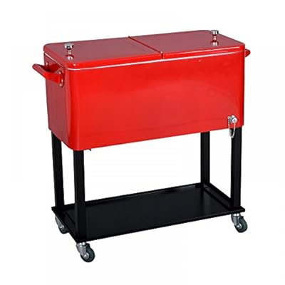 New Red 80 Quart Cooler Beer Cart Outdoor Entertaining Rolling Party Steel
