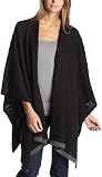 V Fraas Women's Tipped Ruana,Black,48x60