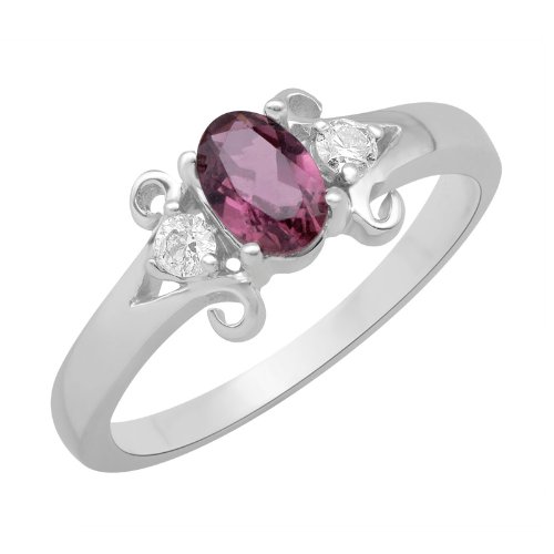 Red Color Oval Tourmaline and Diamond White 14K Gold Engagement Ring
