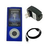 Premium Blue Silicone Skin Case+Black USB Travel/Wall Charger 1000maH+Black Micro USB Data Cable Straight for Apple Ipod Nano 5g