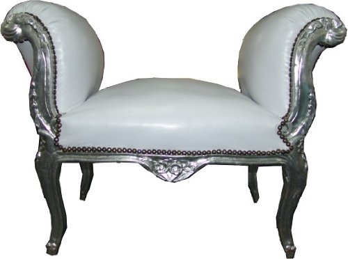 Barock Schemel Hocker Weiß / Silber