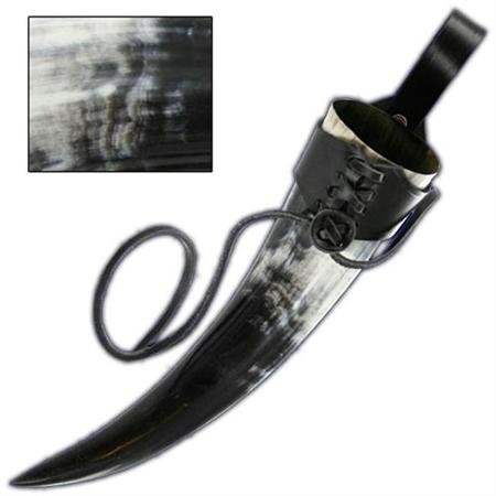 Large Drinking Horn approx 24oz Medieval Viking Cup w/ Black Leather Holder