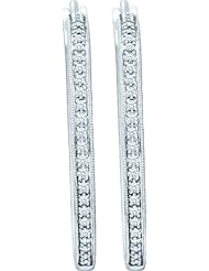 14K White Gold 1.0CT White Round Cut Diamond Single Row Fashion Hoop Earrings