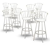 8 29" White Metal Swivel Seat Bar Stools