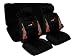 A Set of Low Back Type R Flame Racing Style Front Bucket Seat Covers, Head Rest Cover, Bench Seat Cover, Steering Wheel Cover and Shoulder Strap Cover - Black