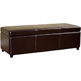 Wholesale Interiors Evelina Leather Storage Ottoman Bench in Dark Brown