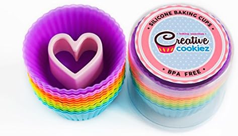 Silicone Baking Cups Baking Set of 12 in 6 Colors and a Heart Shaped Cookie Cutter