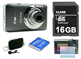 Canon Ixus 115 Grau Digitalkamera, ORIGINALVERPACKT, mit 16 GB SDHC Karte, Tasche, Schutzfolie, 2-tem Fremdhersteller AKKU