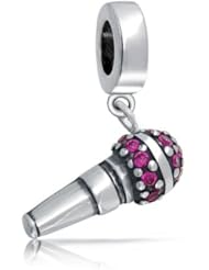 Bling Jewelry Pink CZ Microphone Dangle Charm Music Bead 925 Silver Fits Pandora