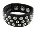 Black Leather 3 Row Round Stud Wristband Wrist Band