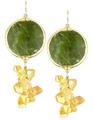 Devon Leigh "Natures Wonders" Green Garnet in 24k Foil and Citrine Quartz Cluster Earrings