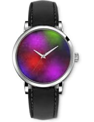 SPRAWL Aanalog Fashion Series Silver Ladies Watches of Genuine Black Leather Strap,Unique Wrist Watch for Women Girls Designed with blurred colors