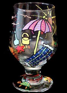Beach Party Design - Hand Painted - High Ball - All Purpose Glass - 10.5 oz.