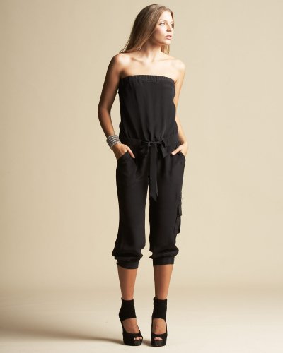 bebe Silk Drawstring Capri Jumper – black