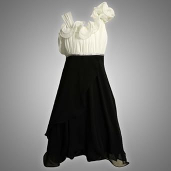 Bonnie Jean TWEEN GIRLS 7-16 BLACK WHITE ASYMMETRIC RUFFLE SHOULDER CASCADE CHIFFON Special Occasion Flower Girl Easter Pageant Party Dress