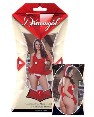 Red Diamond North Pole Christmas Santa Hottie, Cami, Hood Gloves & Thong Plus/Queen Size, Red