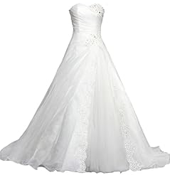 A-line Crystal Beaded Lace Corset   Waistline Sweetheart Organza/Tulle Wedding Dress 