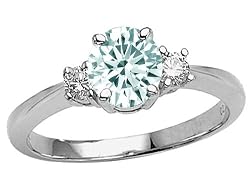 1.35 cttw Genuine Aquamarine and Diamond Engagement Ring in 14k White Gold Size 4