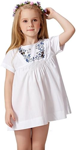 BILIBAYA Baby Girls'Dress Short Sleeve with Exquisite Embroidery(Size 8)