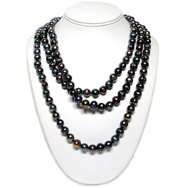 Ultra-Luster Peacock Black Baroque Cultured Pearl Rope Necklace (65") by HinsonGayle